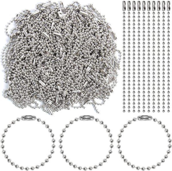 200 Pieces 100mm Long Bead Connector Clasp Ball Chain Keychain Tag Keychain Ball Chain 2.4 mm Diameter Adjustable Antiqued Metal Bead Steel Chain