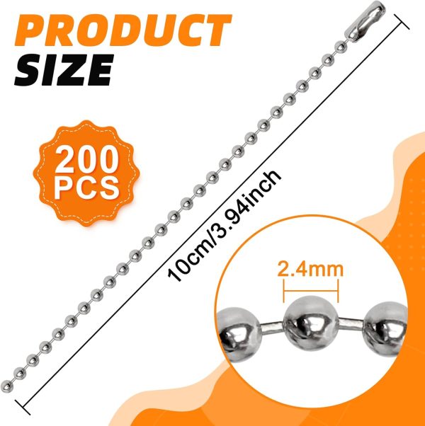 200 Pieces 100mm Long Bead Connector Clasp Ball Chain Keychain Tag Keychain Ball Chain 2.4 mm Diameter Adjustable Antiqued Metal Bead Steel Chain - Image 2