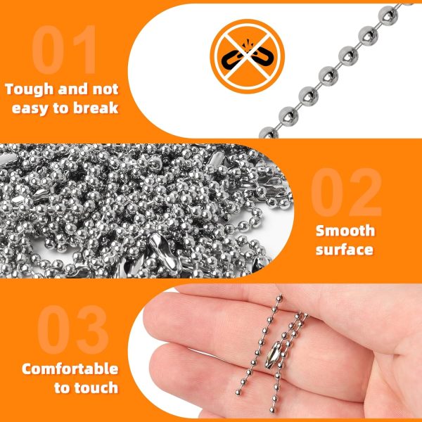200 Pieces 100mm Long Bead Connector Clasp Ball Chain Keychain Tag Keychain Ball Chain 2.4 mm Diameter Adjustable Antiqued Metal Bead Steel Chain - Image 3