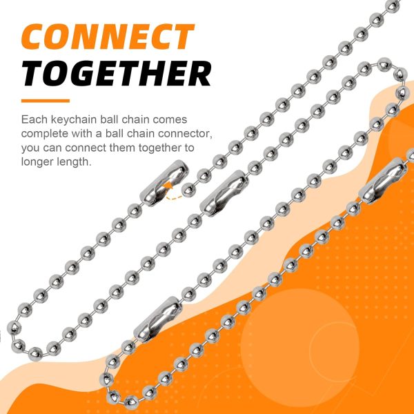 200 Pieces 100mm Long Bead Connector Clasp Ball Chain Keychain Tag Keychain Ball Chain 2.4 mm Diameter Adjustable Antiqued Metal Bead Steel Chain - Image 4