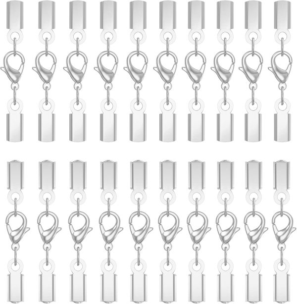 20Sets Cord End Caps with Lobster Clasp Connector,316 Stainless Steel Cord Ends for Jewelry Making Leather Necklace Cord with Clasp 3MM ID End Caps for DIY Bracelets Necklaces