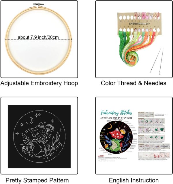 Louise Maelys Mushroom Frog Embroidery Kits for Beginners Adults,Art Night Pattern Cross Stitch Kit,DIY Needlepoint for Starter - Image 2