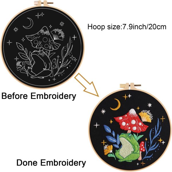 Louise Maelys Mushroom Frog Embroidery Kits for Beginners Adults,Art Night Pattern Cross Stitch Kit,DIY Needlepoint for Starter - Image 3
