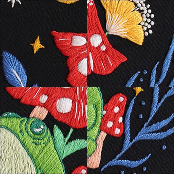 Louise Maelys Mushroom Frog Embroidery Kits for Beginners Adults,Art Night Pattern Cross Stitch Kit,DIY Needlepoint for Starter - Image 4