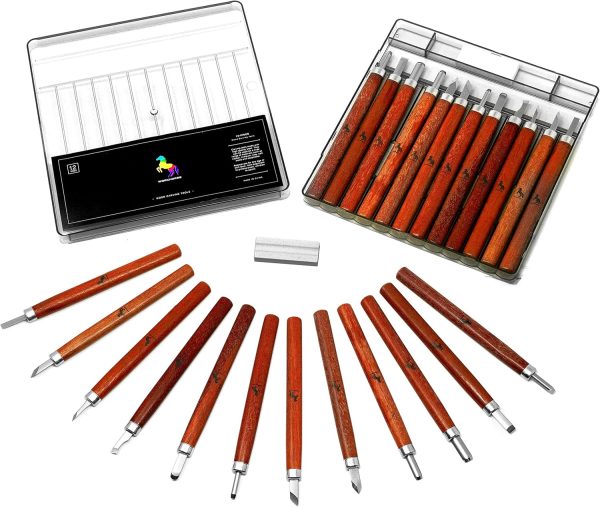 Workhorse 12pcs Premium Wood Carving Tools & Chisels Set for Whittling, Woodworking, Sculpture, Carpentry, with Sharpening Stone and Storage Box - Image 2